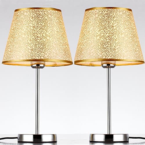 TRAVEPPY Set od 2 E27 Table Lamp Simple Beside Lighting Floor Lamps with Cloth Shade Desk Lamps Gold