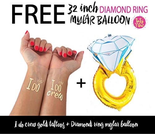Bachelorette combo pack - I do crew tattoos + Diamond ring mylar balloon, bridal party, bridesmaid tattoo, bride, hens party, wedding party, bachelorette party decorations and ideas