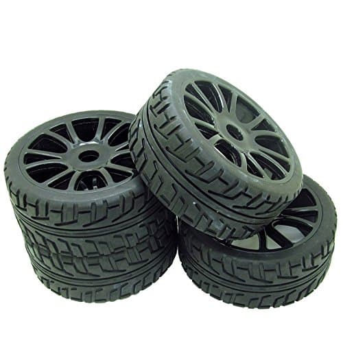 4PCS 1:8 RC Buggy Hex 17mm Double 6 Spoke Wheels Rubber Tires Black