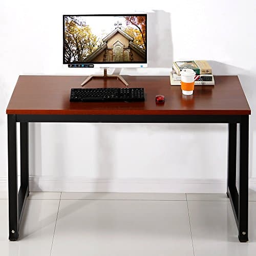 Computer Desk Writing Desk Workstation Office Desk Dining Table, Teak + Black Leg, 55.1"(L) X23.6(W) X29.1(H)