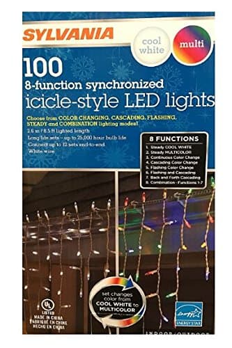 Sylvania Christmas Lights 100 Icicle-Style Led Lights 8-Function Color Changing Cool White Multi Color Connectable (2 box (200 count))