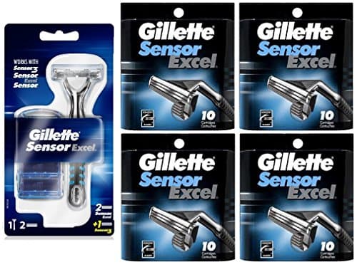 Gillette Sensor Excel Razor w/ 2 Sensor Excel Cartridges & 1 Sensor3 Cartridge + Sensor Excel 10 Ct. Refill Blades w/ FREE Loving Care Packette (4 Pack)