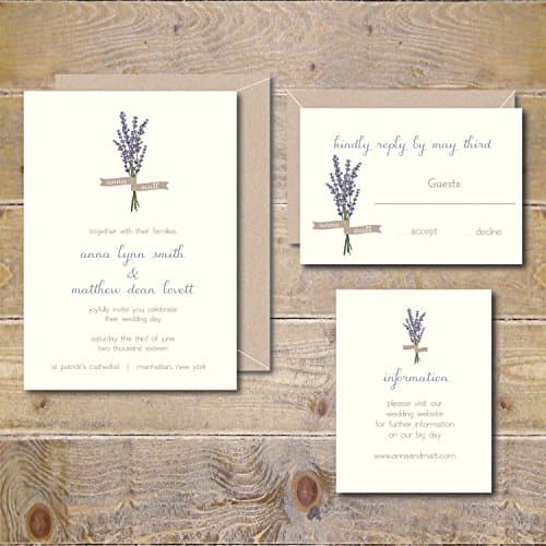 Wedding Invitations Invites Lavender Bouquer Spring Summer Fall Autumn Winter Ferns Floral Flowers