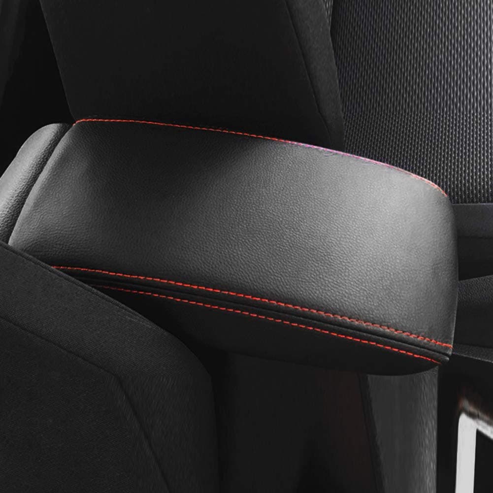 Armrest Cover Mat Cushion Pad Support Leather Arm Console Liner Upper Case For 2016-2018 Tiguan MK2(Black Leather Red Line)