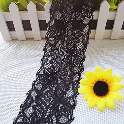 10 Yards 3.15" (8CM) Width Stretch Polyester Embroidery Floral Pattern Elastic Lace Trimming DTY Craft Supply Clothing Accessories (Width 8CM Black)