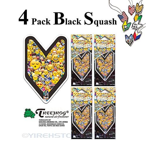 4 Pack Treefrog Young Leaf Emoji Black Squash Hanging Air Freshener Wakaba Shape