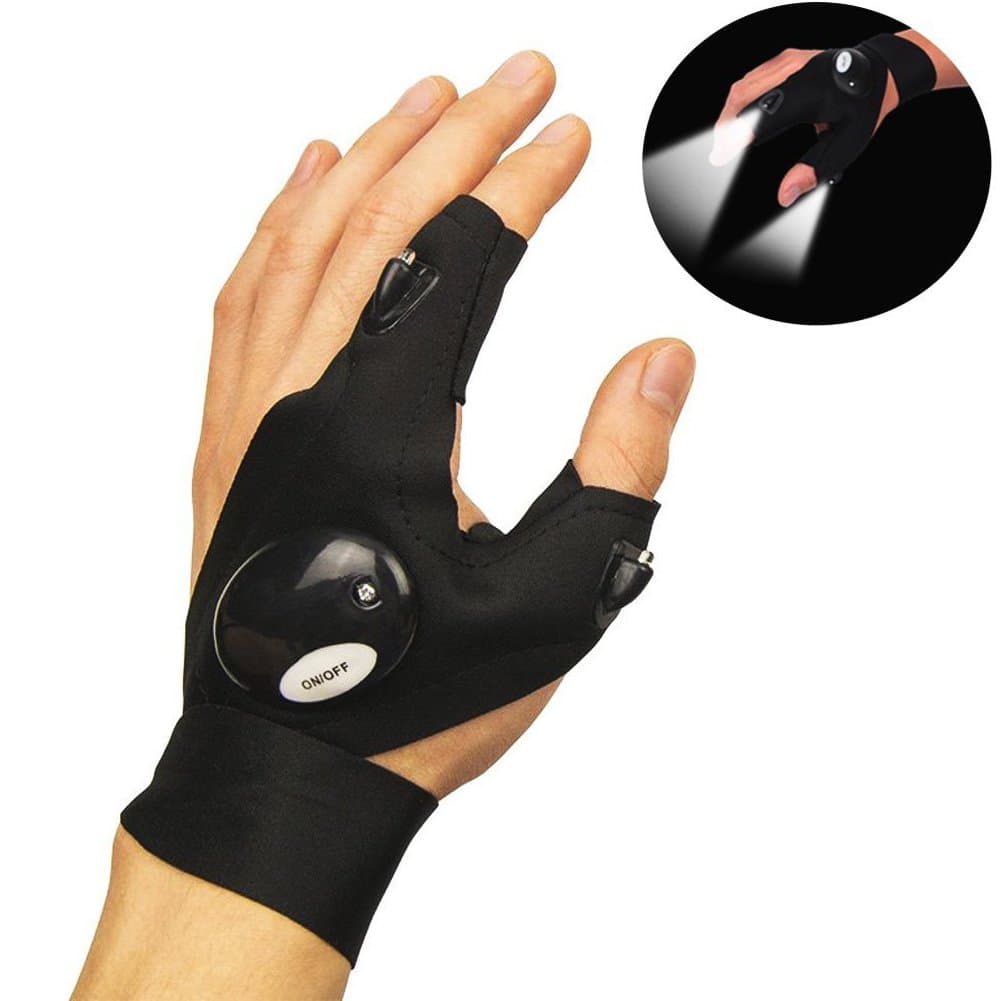 YaoHome Multifunctional LED Flashlight Magic Strap Fingerless Gloves Rescue Tools Outdoor Gear with 2 LED Light for Repairing in Darkness Fishing Outdoor Activities Essential Equipment (Left Hand)