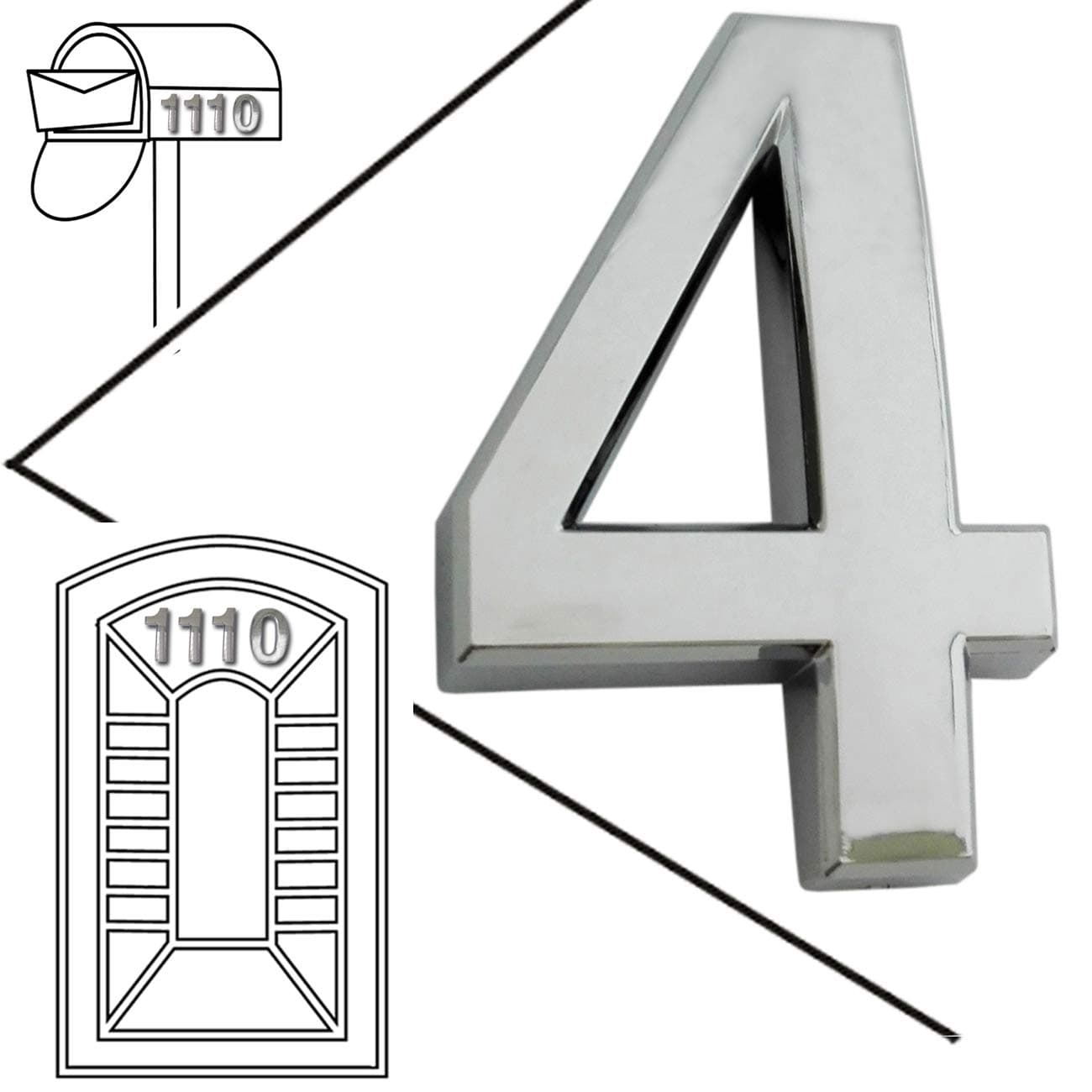 Solid Brass Number 2 Packs– 2-3/4 Inch Magicdo, Modern House Number, Floating Appearance, Easy to install and made of solid Brass(2Pcs/pack Brass) (silver 4)