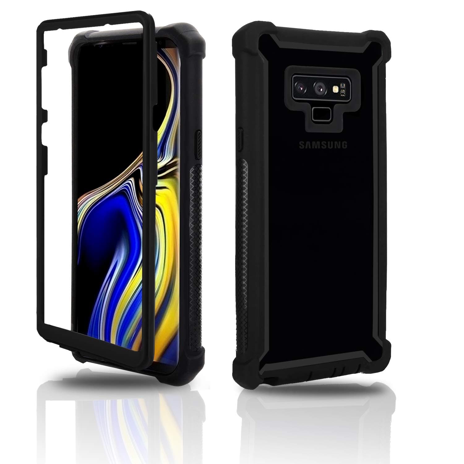 Samsung Galaxy Note 9 case – Clear and Slim Armor TPU Protection with Black Heavy Duty Rugged Frame and Cushion Reinforced Shockproof Corners. Hard Transparent Back Cover, Wireless Charging Compatible
