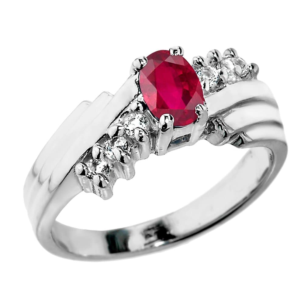 Dazzling 10k White Gold Diamond and Ruby Engagement/Wedding Ring