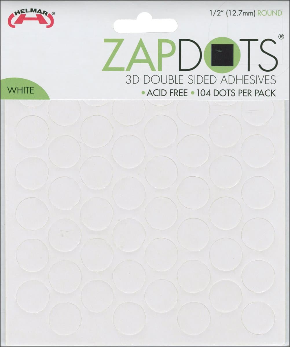 Zapdots 3d Adhesive Dots-White Circles .5" 104/Pkg