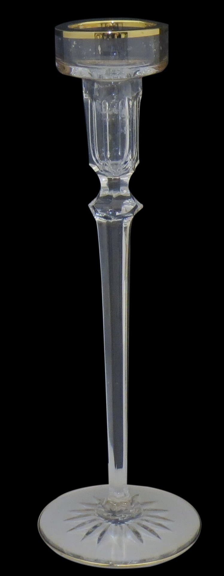 Rogaska Richmond (Gold Trim-Multi-Sided Stem) Tall Single Light Candlestick