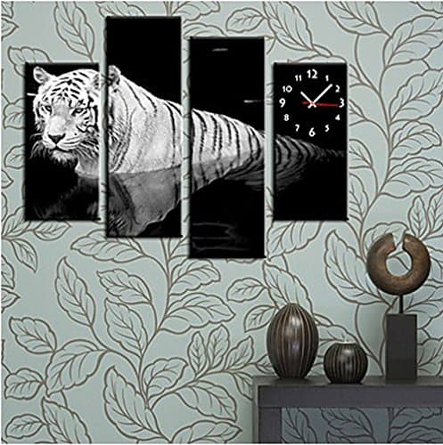 Wall Clock Decal Set, Wall Clocks Decorative Luxury Modern Style Tiger Wall Clock in Canvas Set of 4, Wall Clock Decorative Living Room (1)