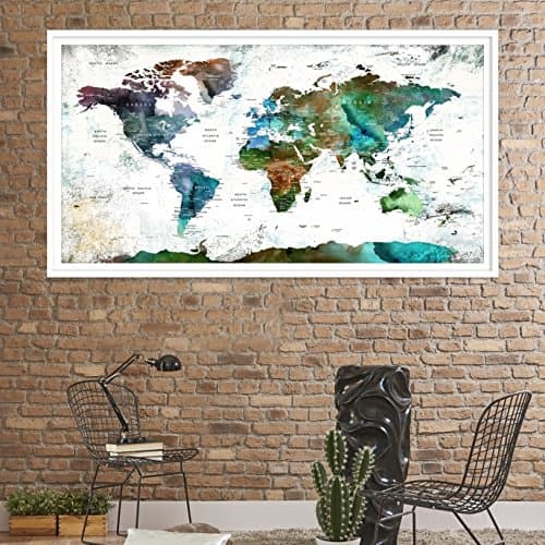 World Map Canvas Print, World Map Push Pin Canvas Print, Large Wall Art World Map Push Pin Canvas, (Canvas 36x18)