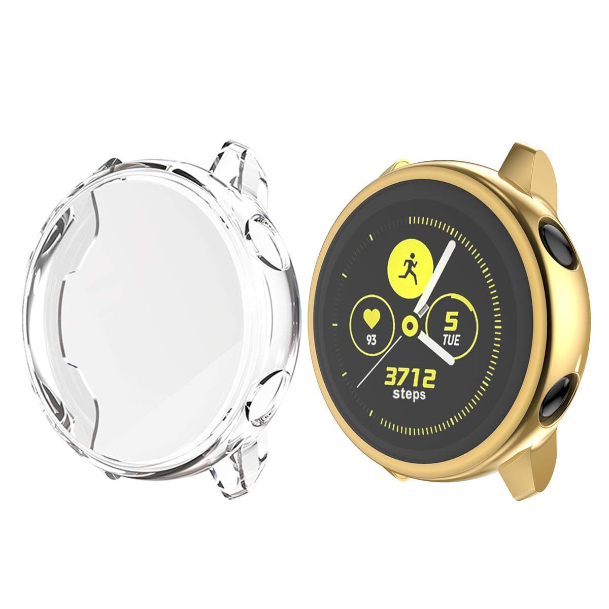 iHYQ Compatible Samsung Galaxy Watch Active Screen Protector Case, 2 Pack Soft TPU Full Coverage All-Around Scractch-Resist Protective Cover for Galaxy Watch Active 40mm Smartwatch (Clear+Gold)