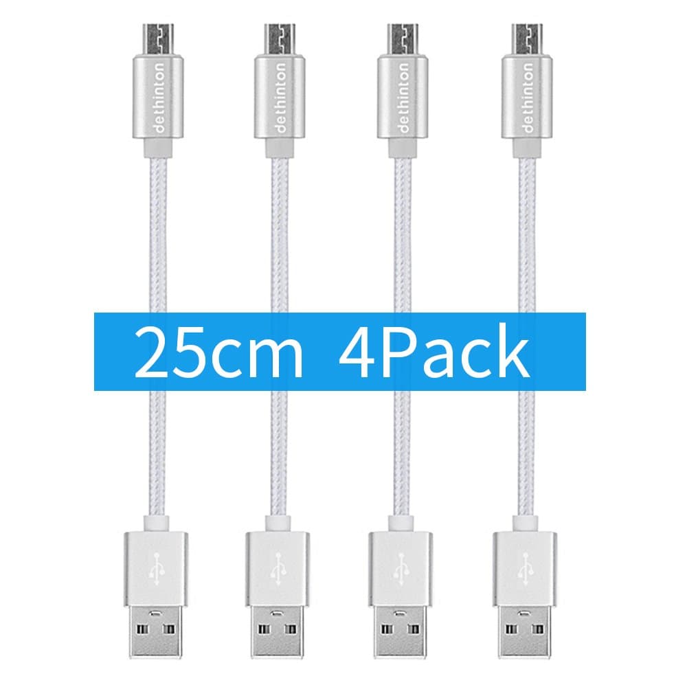 dethinton short Micro USB Cable (4 pack 25 cm) Android Charging Cables Data Sync Cord Cable for Samsung Galaxy S5 S6 S7 S7 Edge, Note 3 4 5 HTC Motorola Kindle LG and More-Silver