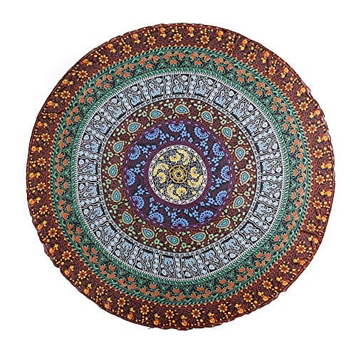 The Coloful Storm Branded Mandala pattern, Beach Throw, Yoga Mat, Picnic Mat , Table throw (Khaki)