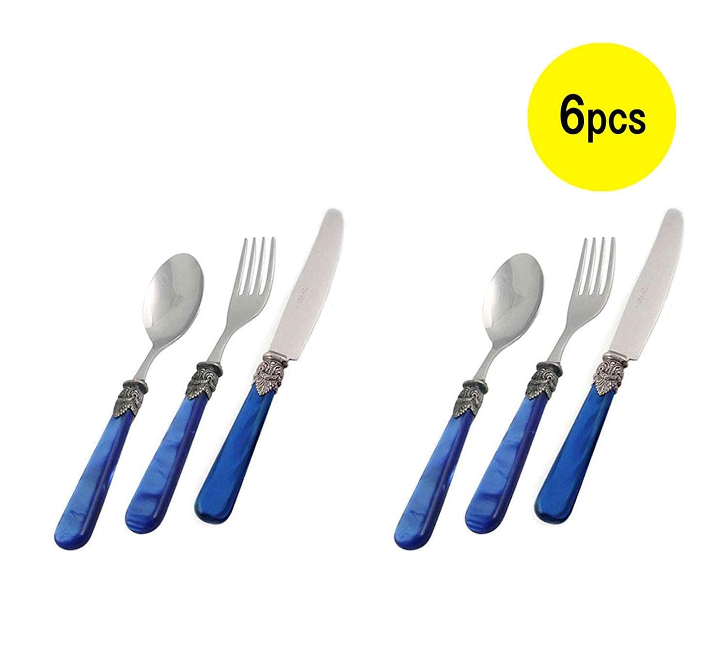 EMENapoleon Stainless Cutlery Dessert Set Silverware Flatware Set 3pcs Fork Spoon Knife (Blue, 6)