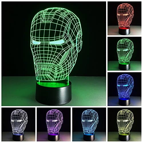 Amazing 3D illusion Effect LED Night Light Iro Man LED Desk Table Night Light Lamp 7 Color Change Acrylic Press Lamp Kids Children Holiday Gift Home Office Baby Room Decoration Night Light