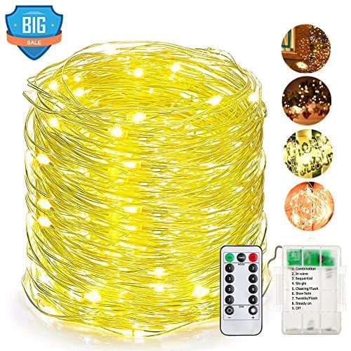 LED String Lights Fairy Light Waterproof Battery Remote Control Dimmable 100 LEDs Bulbs for Outdoor Garden Patio Party Wedding Christmas Indoor Bedroom Copper Wire Lights Warm White ITTAHO