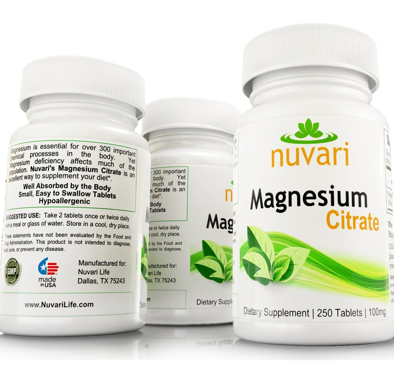 Magnesium Citrate - 250 Small 100mg Tablets - Includes Free Dosage Guide. Highly Absorbable Supplement. Helps with Sleep, Anxiety, Migraines, and Leg Cramps.* Satisfaction Guaranteed.