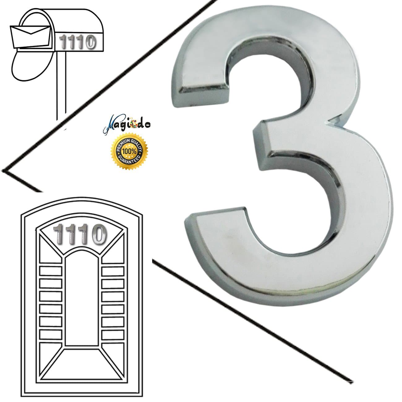 Solid Metal Number 2 Packs– 2-3/4 Inch Magicdo, Modern Silver House Number, Floating Appearance, Easy to install and made of solid Metal (2Pcs/pack Silver) (plastic silver 3)