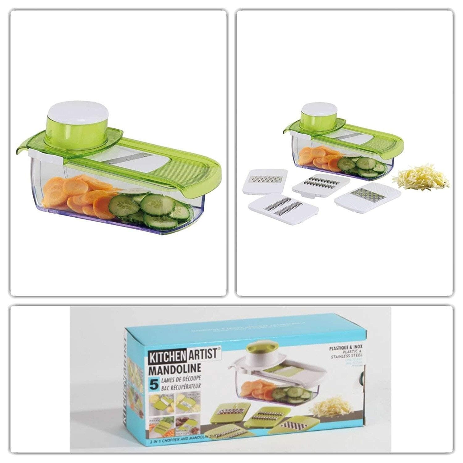 Multi Grater Vegetable Slicer Container Cheese Vegetable Grater, Vegetable Grater 5 Head Caps (Storage Jar, Multi-Purpose Grater L 27.5 x W 15.7 cm)