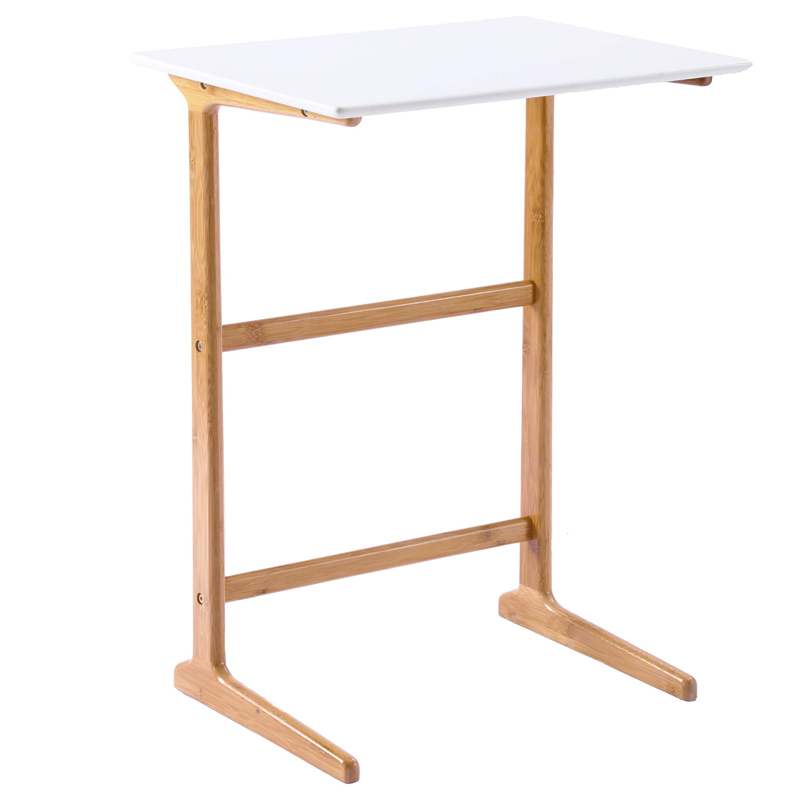 WILSHINE White Side Sofa Couch Table Slide Under for Living Room with Natural Bamboo Legs 27.6 Inch