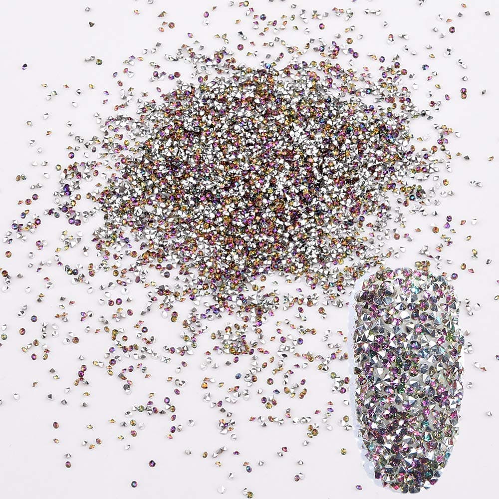 10000pcs 1.2mm Rainbow Mini Ultra Tiny Shine Iridescent Crystals Micro Diamond Sparkly Rhinestones Glass Sand Nail Art Gems