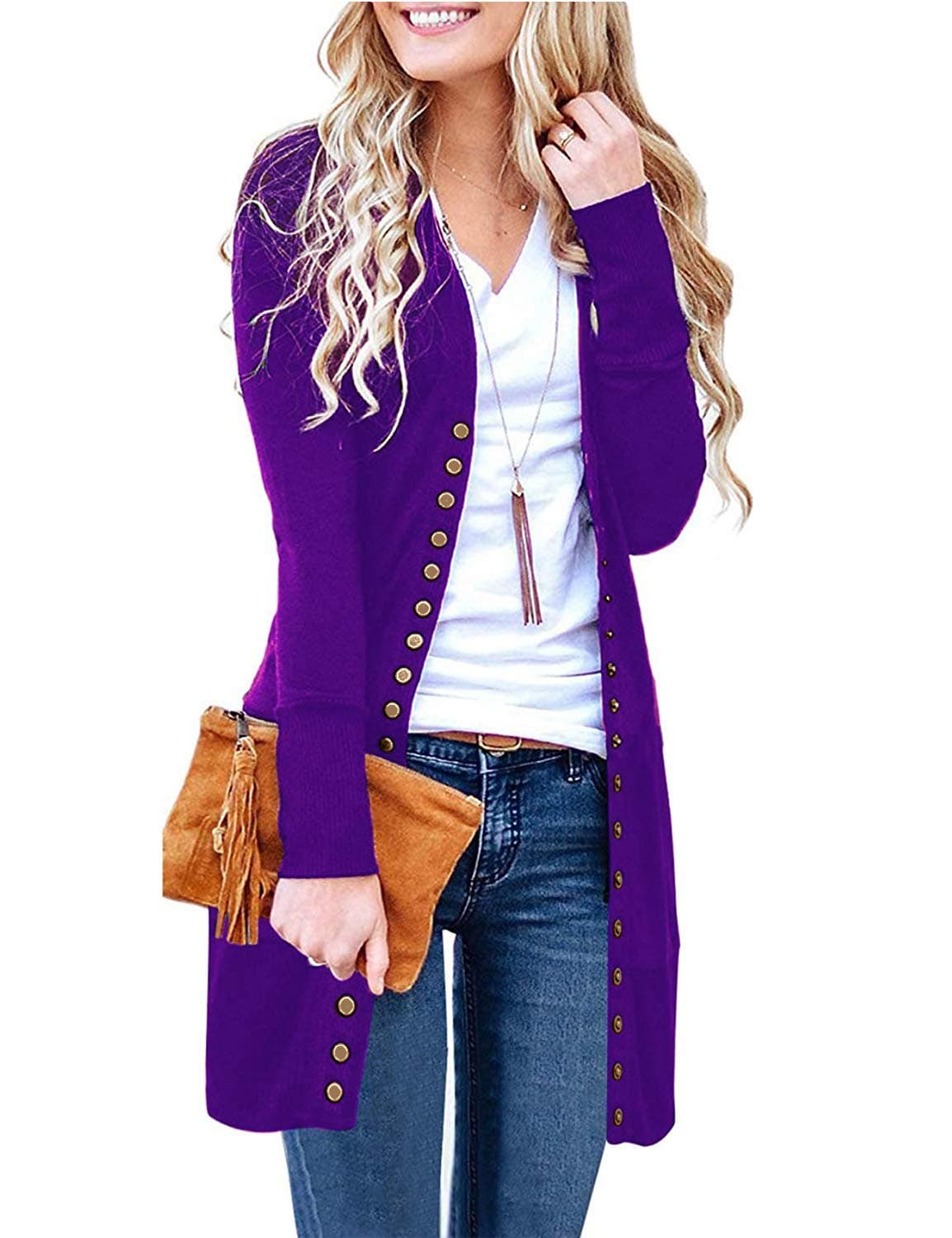 Women's Long Sleeve Casual Button Down Basic Knit Long Cardigans