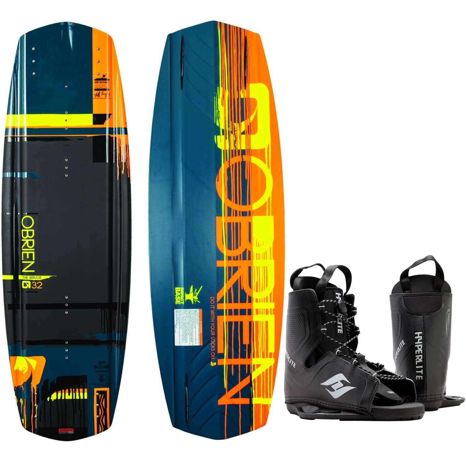 O'Brien Bruce Wakeboard Mens Sz 132cm + Hyperlite Frequency Bindings Sz 8-12