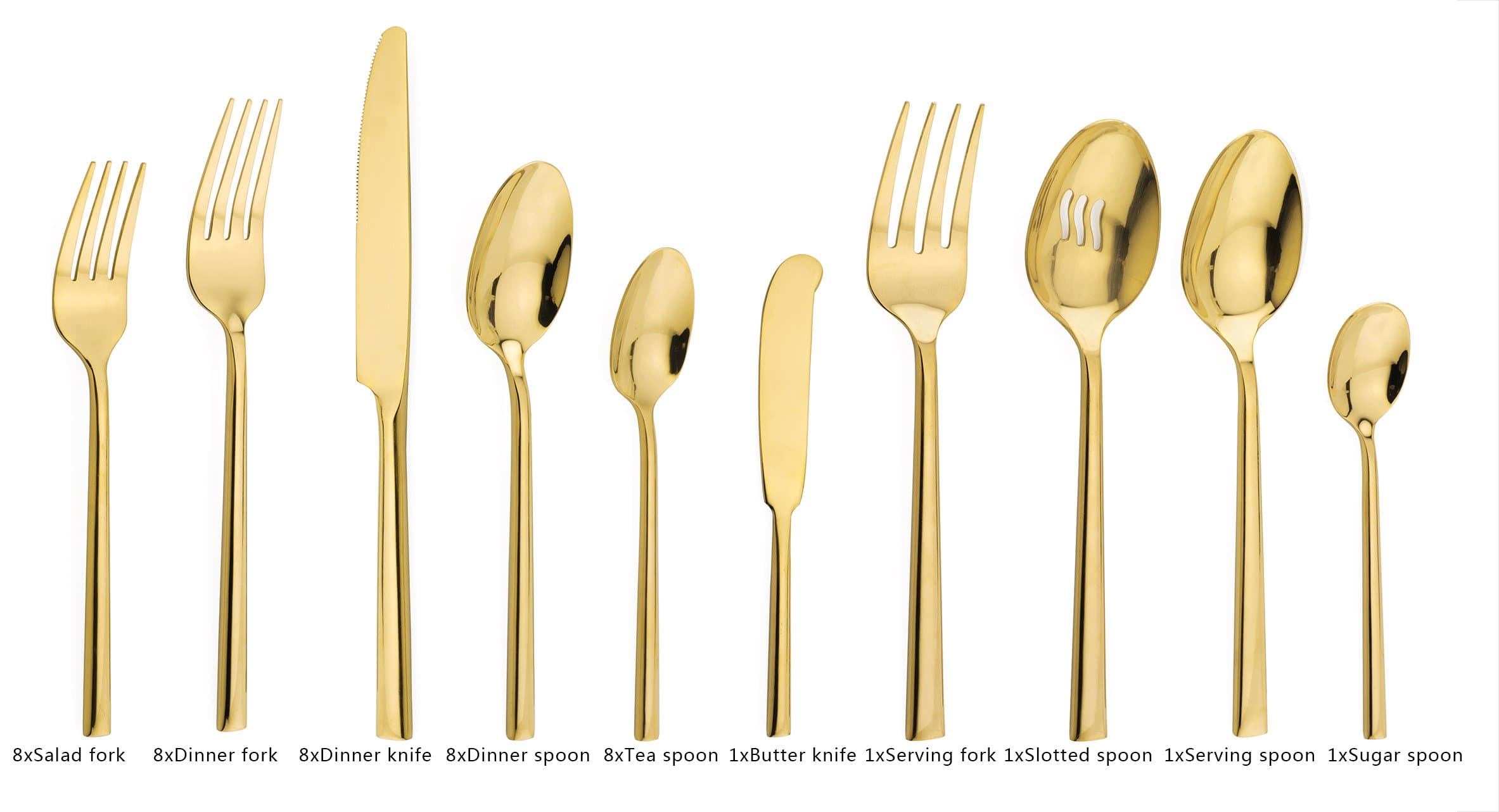 Gold Flatware Set 45-Piece Service for 8, Titanium Silverware Set Cutlery, Stainless Steel