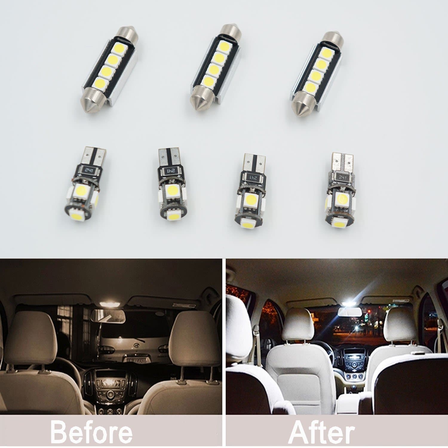 7pcs Canbus White LED SMD Interior Light Kit Lamp Dome/Reading bulb