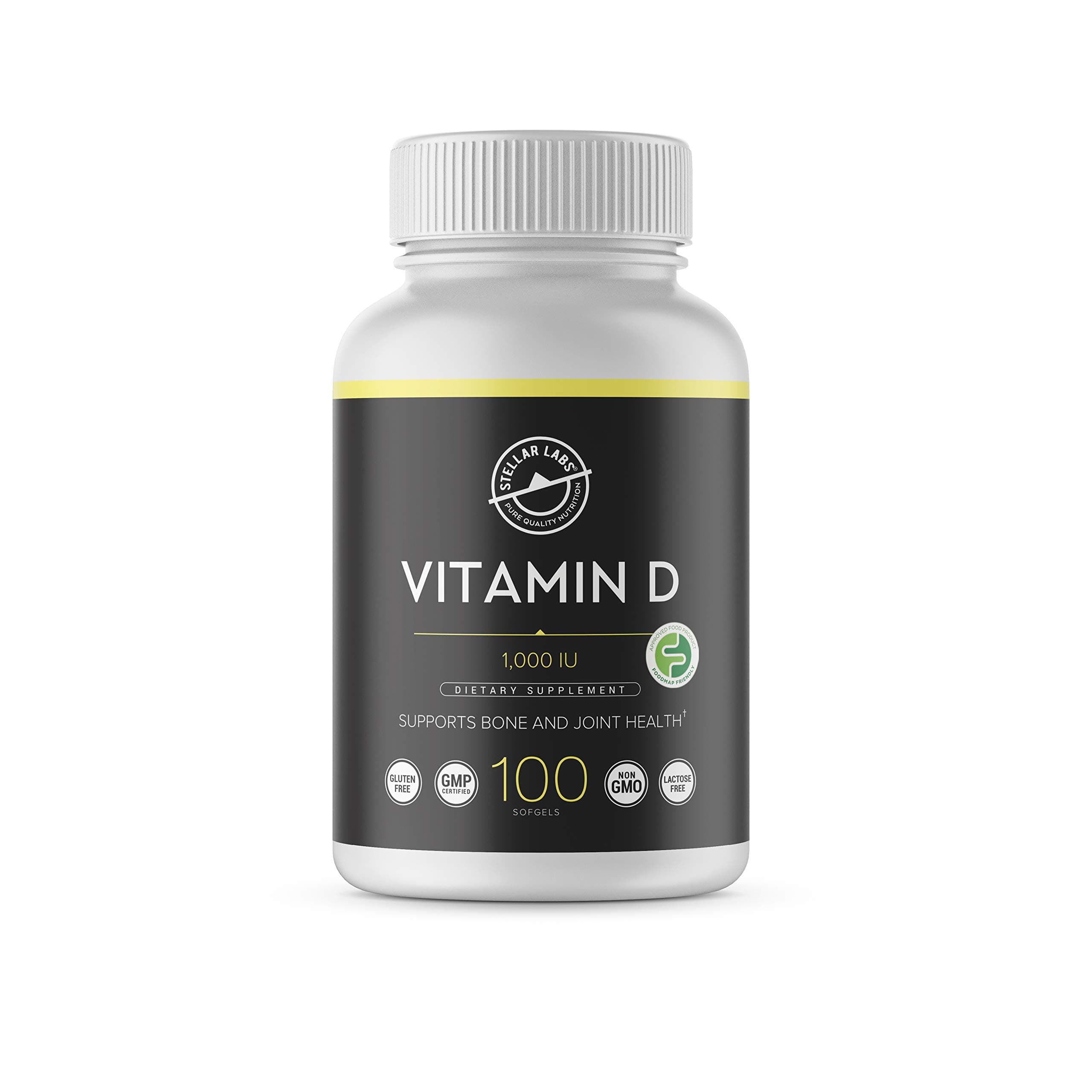 Stellar Labs Vitamin D 1,000 IU Supplement - Muscle Function, Bone Health, & Immune Support - Non-GMO Softgels (100 Count)