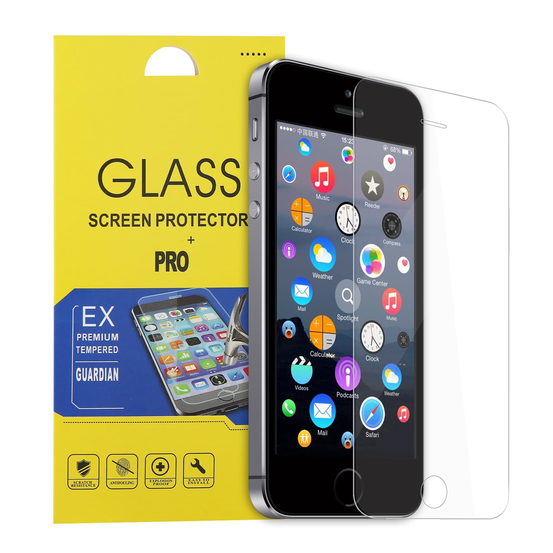 iPhone 5s Tempered Glass Screen Protector ,Ultra-Clear Thin Slim Bubble Free Anti-scratch Anti-Fingerprint Oil Resistance 9H Hardness Curved Film for iPhone 5 5s
