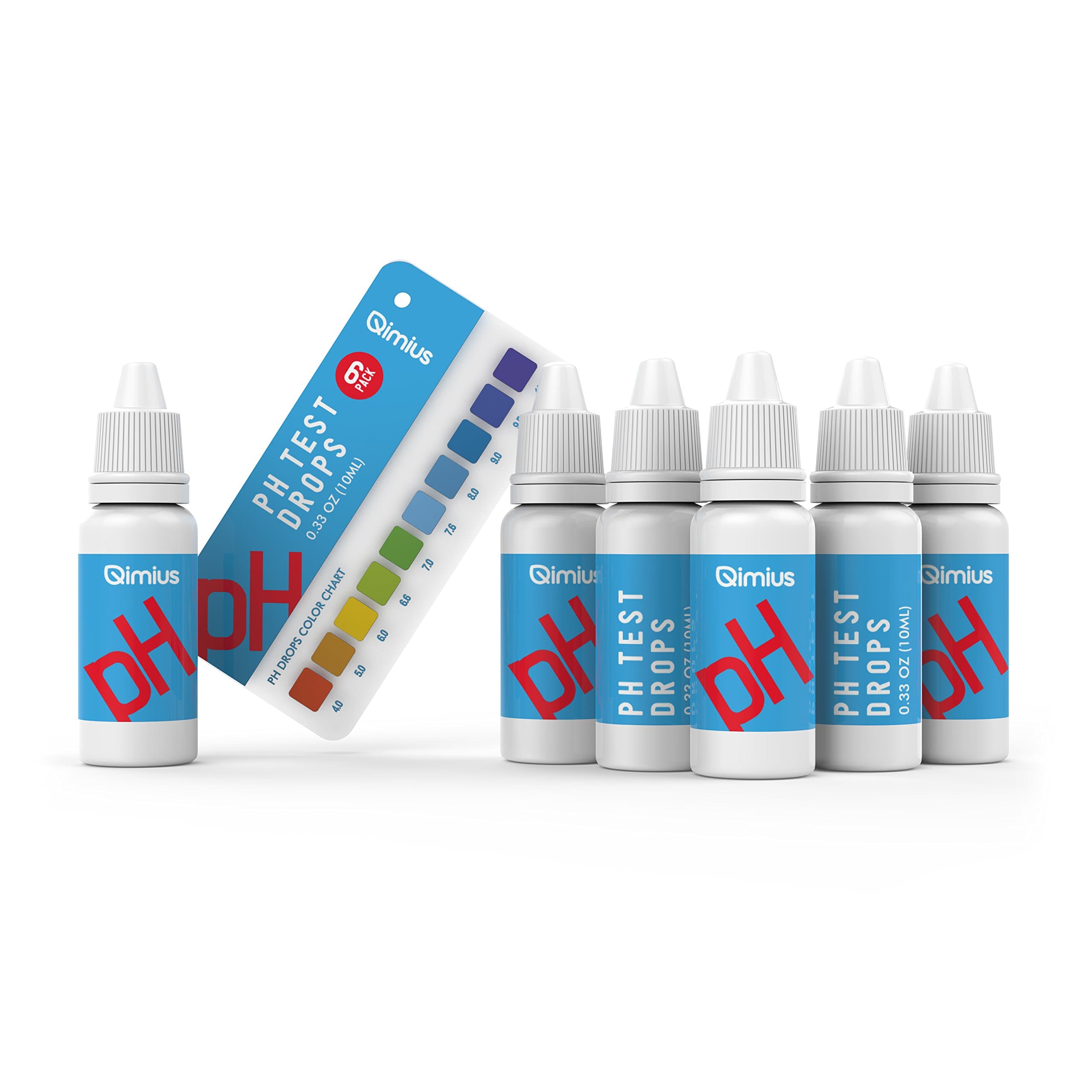 Qimius pH Test Kit, pH Drops to test pH in Water | 6-Pack of 10ml Bottles | Includes pH Scale Chart and Testing Tube
