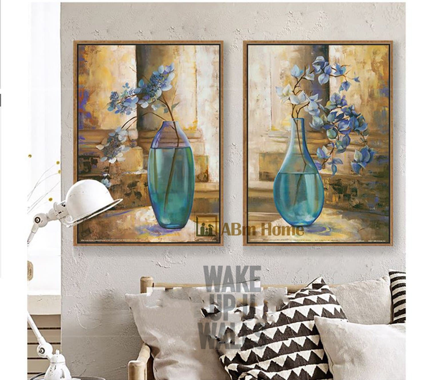 ABM Home -( 2pcs set Wall Art, Large Wall Picture Frame, Vintage Style,Framed Canvas, Large Poster (Light Oak 2pcs B)