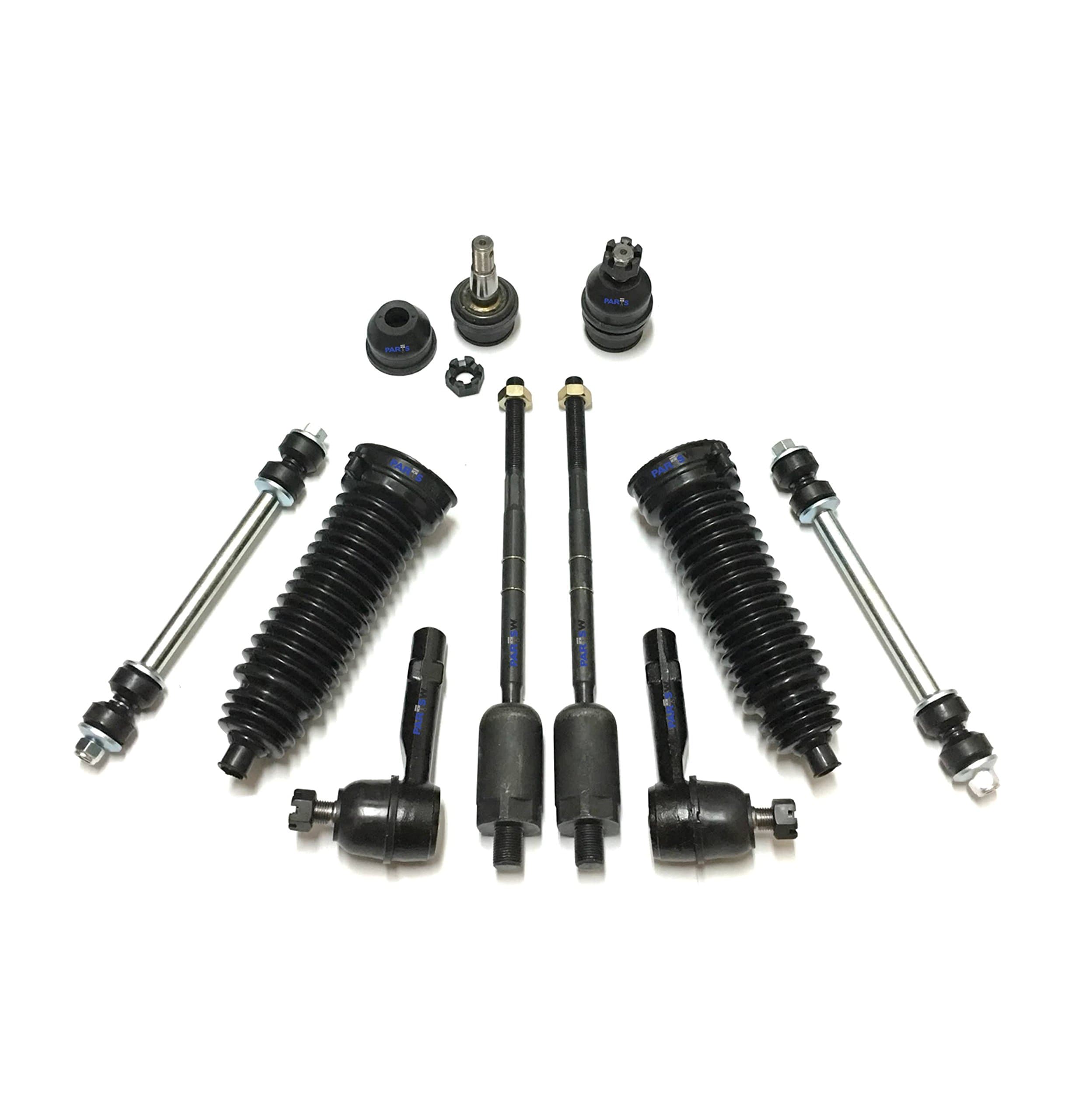 10 Pc Front Suspension Kit Sway Bar End Links, Lower Ball Joints, Gear Bellows, Inner & Outer Tie Rod Ends