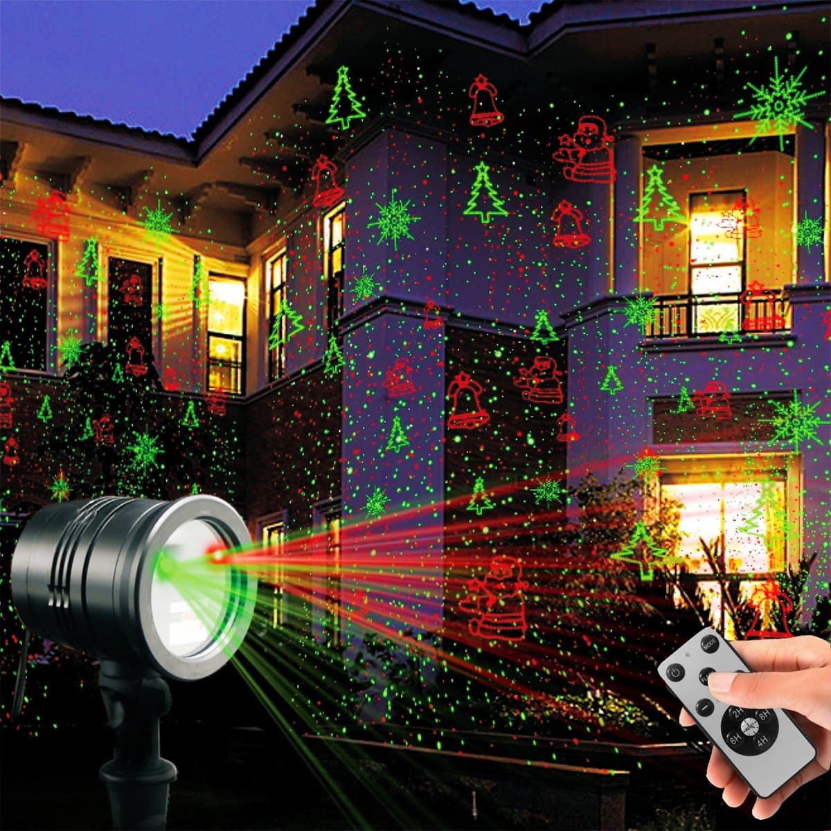 YoyoKit LL-4 Motion Shower Magic, 5 Patterns Red and Green Slide Projector for Christmas Outdoor Holiday House, 1, Laser Light Show