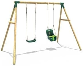 Children's Wooden Garden Swing Set - Luna | OutdoorToys | Pressure Treated Timber, Soft Feel Ropes, Baby Swing Seat and Regular Seat, Sturdy Construction