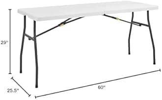 Living and More 5ft Half Folding Table, Portable Tables for Dining Parties Card Picnic Camping, White