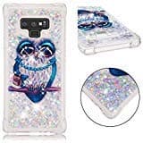 Galaxy Note 9 Case, Note9 Cover [Floating Liquid], MerKuyom Clear Crystal Hard TPU Transparent Flowing 3D Bling Sparkling Glitter Case W/Stylus for Samsung Galaxy Note 9 Note9 (Blue Owl Pattern)