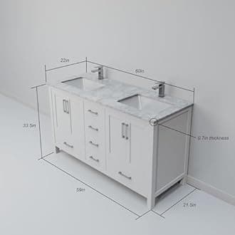 Big Sur 60 in. W x 22 in. D White Double Bath Vanity, Carrara Marble Top, Faucet Set and 58 in. Mirror