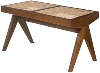 Furneezy Two Seater Rattan Banch for Dining Room/Wicker Banch for Living Room (sheesham Wood,Honey Teak Finish Also Available in Matt Black Finish