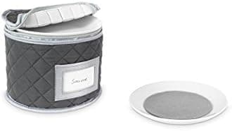 Stack Store Plus More China Storage Case - Saucer or Small Plate Quilted Case - 7 inches diameter x 6 inches height - Gray - Includes 12 Felt Separators
