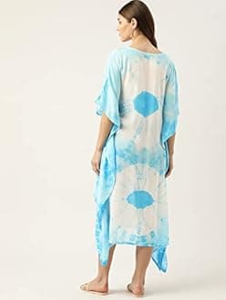 Maaesa Women Handcrafted Tie & Dye Rayon Kaftan Dress | Casual Wear | Flowy Kaftan Style | Lightweight & Breathable Fabric