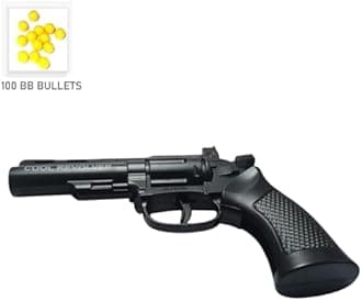 HALO NATION® Mini Revolver Metal Gun Toy with 100 BB Bullets Gun Toy for Boys Diecast Foldable Pistol Display Collection - Black