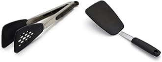OXO Good Grips Large Silicone Flexible Turner, Stainless Steel & Good Grips Silicone Flexible Tongs Stainless,Black,