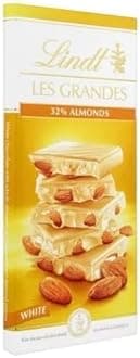 Lindts Les Grandes White Chocolate With Crunchy Caramelized 32% Almonds Surrounded By Lindts Ultimate Creamy White Chocolate, 150g (UK)