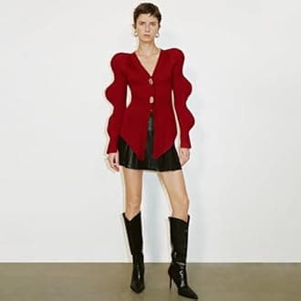 URBAN REVIVO Women Knitted Cardigans Long Sleeve V-Neck Lightweight Sweater One Leaf Button Down Outwear